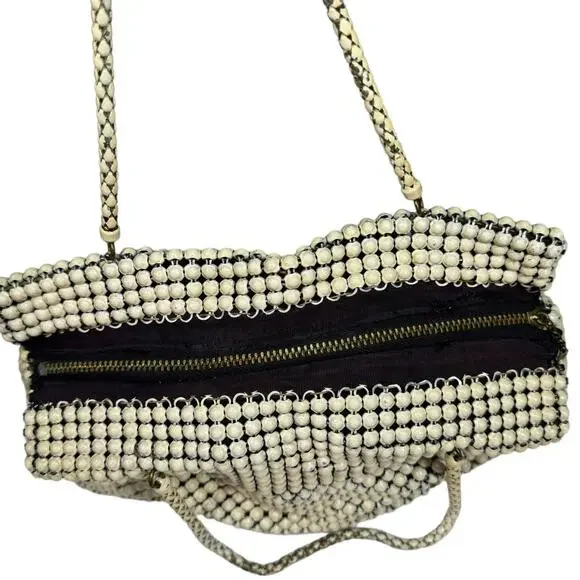 Vintage 40's Whiting & Davis Alumesh Handbag Purse Cream Beaded Evening Bag - Picture 8 of 13